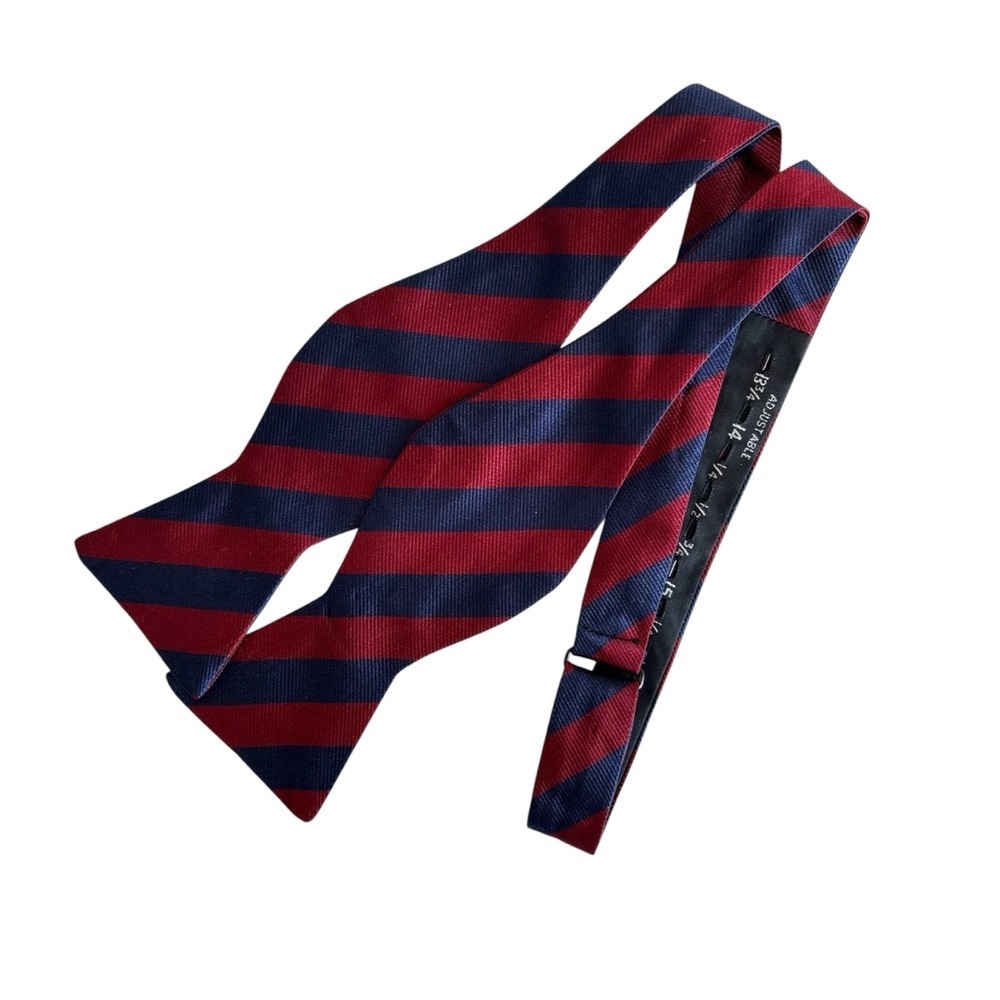 Brooks Brothers 346 Bow Tie Red Blue Striped Silk Made USA Self Tie Adjustable